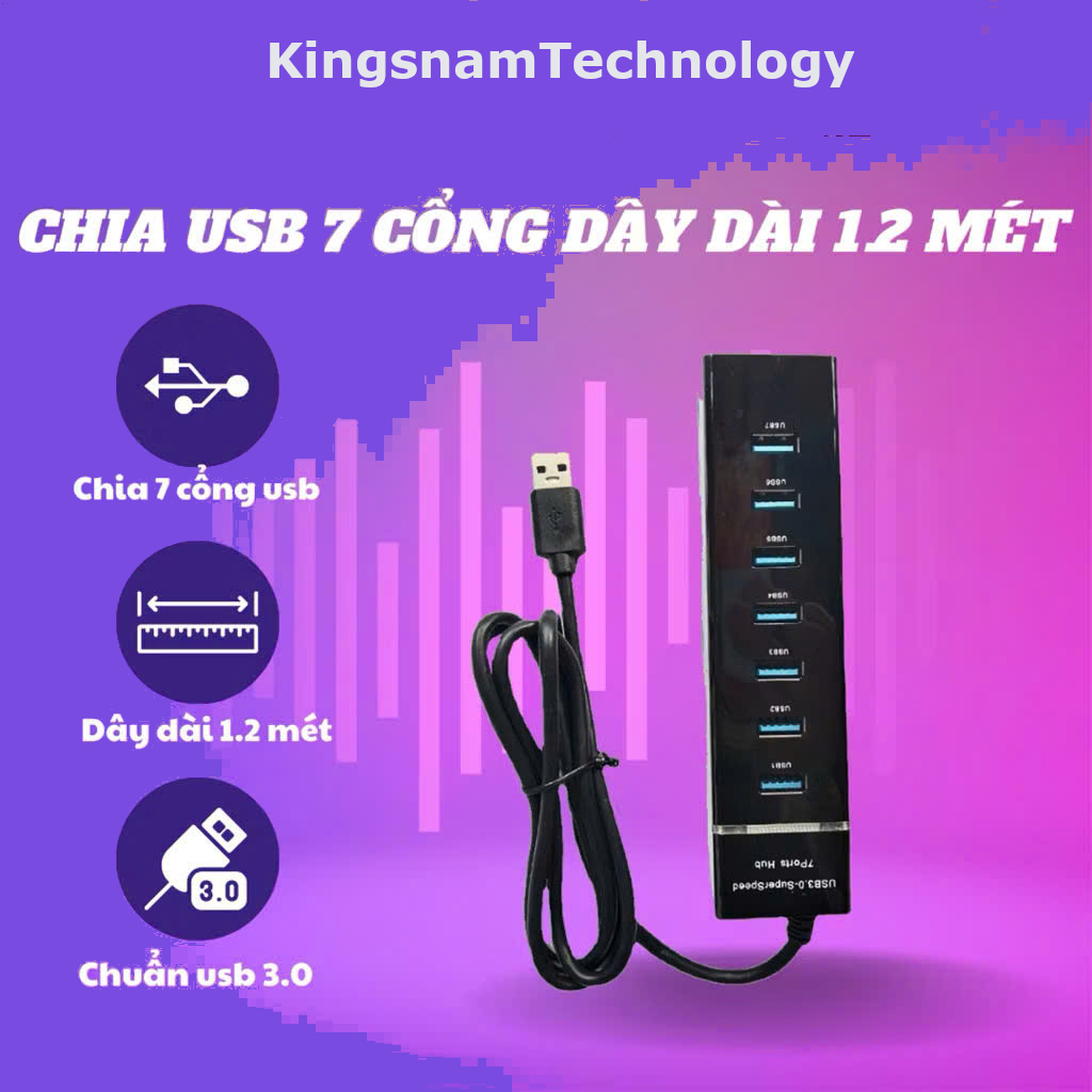 Chia usb 3.0 7 cổng tốc độ truyền tải cao 5Gbps dây dài 1,2 mét Mở rộng cổng USB cao cấp HUB chia 4c