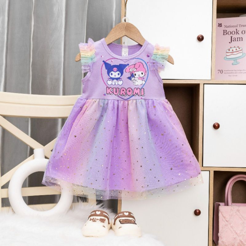 Quần áo bé gái, Váy bé gái mùa hè tay bèo in hình kurumi hàng đẹp