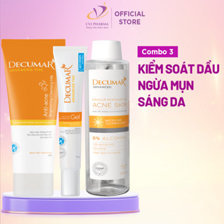 Combo nước tẩy trang, sữa rửa mặt và gel ngừa mụn Decumar Advanced kiểm soát dầu giúp da đều màu - DSM02, NTT01, THC03