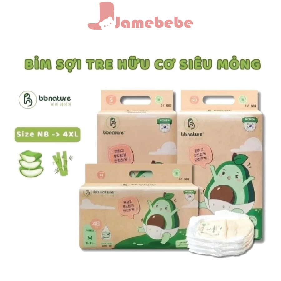 Tã Bỉm Dán/ Quần BB NATURE Hàn Quốc Chất Liệu Sợi Tre Hữu Cơ An Toàn Cho Bé Đủ Size Từ Newborn - 4XL