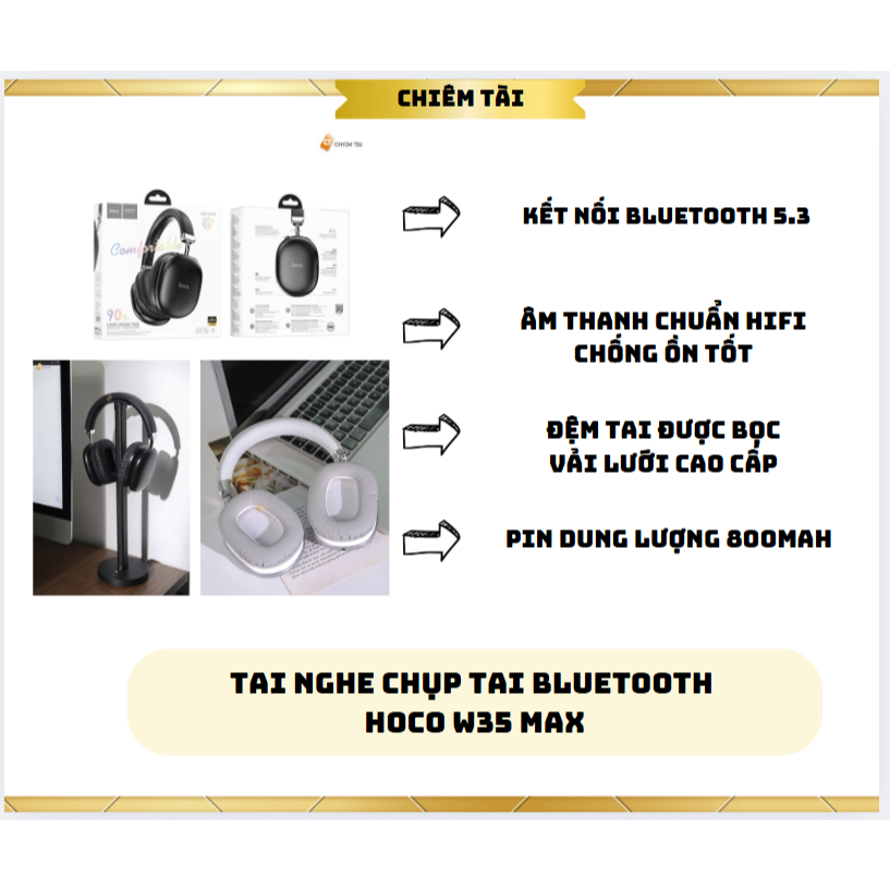 Tai nghe chụp tai Bluetooth Hoco W35 Max