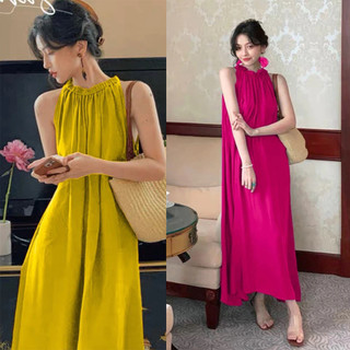 🔥 Đầm Maxi Cổ Yếm Đũi Mát - 4 Màu A1329 🌟