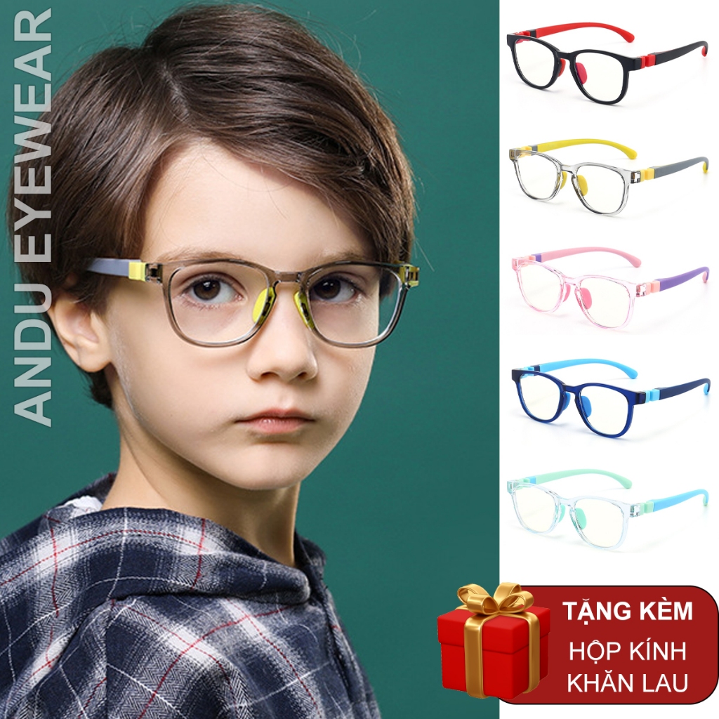 Gọng kính cận TRẺ EM nam nữ ANDU dáng nhựa dẻo siêu bền, siêu nhẹ khó gãy cho bé từ 3-11 tuổi