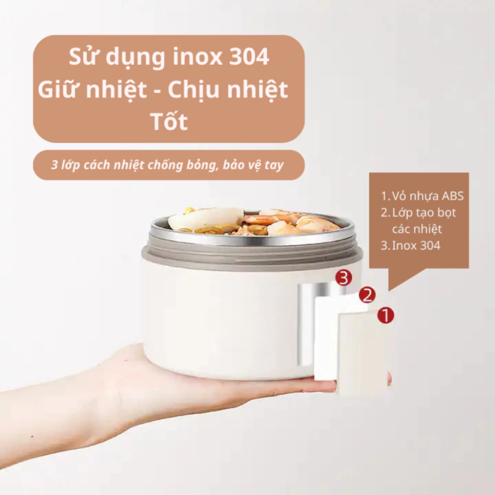 Hộp Đựng Cơm Túi Đựng Cơm Trưa Giữ Nhiệt Văn Phòng Cách Nhiệt, Combo 3 Ngăn Đựng Thức Ăn 2 Lớp Bằng Thép Không Gỉ 304 | BigBuy360 - bigbuy360.vn