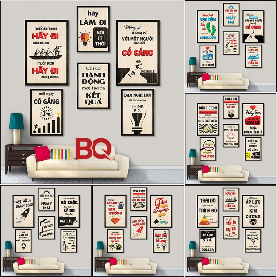 Tranh động lực slogan decor phòng làm việc cơ quan, góc học tập gắn tường không cần khoan đục