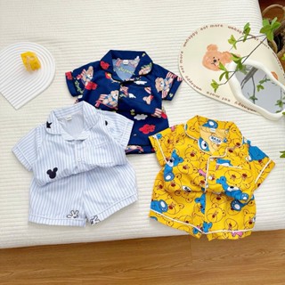  Bộ Pijama Cộc Tay Cho Bé In Hình Mặt Gấu Bộ ngủ cho bé Pijama Chất Đũi XỐP Siêu Thoáng Mát Từ 10-27kg 