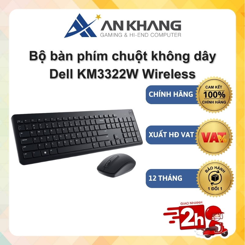 Bộ bàn phím chuột không dây Dell KM3322W Wireless Chính hãng Bảo hành 12 Tháng