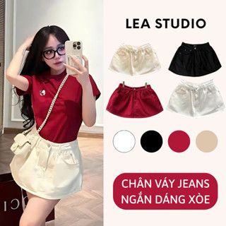 [TẶNG QUẦN ĐƠN 500K] Chân Váy Jeans Ngắn Dáng Xòe, Chân Váy Bò Có Quần Bảo Hộ Trắng, Đen, Kem, Đỏ Dễ Phối Đồ Lea Studio
