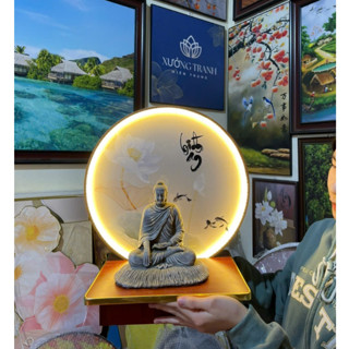 Kệ đặt Tranh Hoa Sen Đèn LED, Kệ Gỗ Đế Gỗ, Đôn Gỗ Vuông Đặt Tượng Nhiều Kích Thước