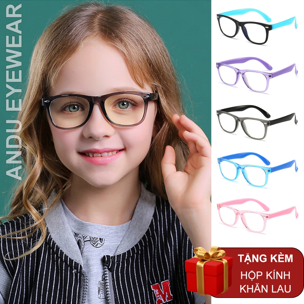 Gọng kính cận TRẺ EM nam nữ ANDU nhựa dẻo CHỐNG GÃY siêu bền siêu nhẹ cho bé từ 3-11 tuổi