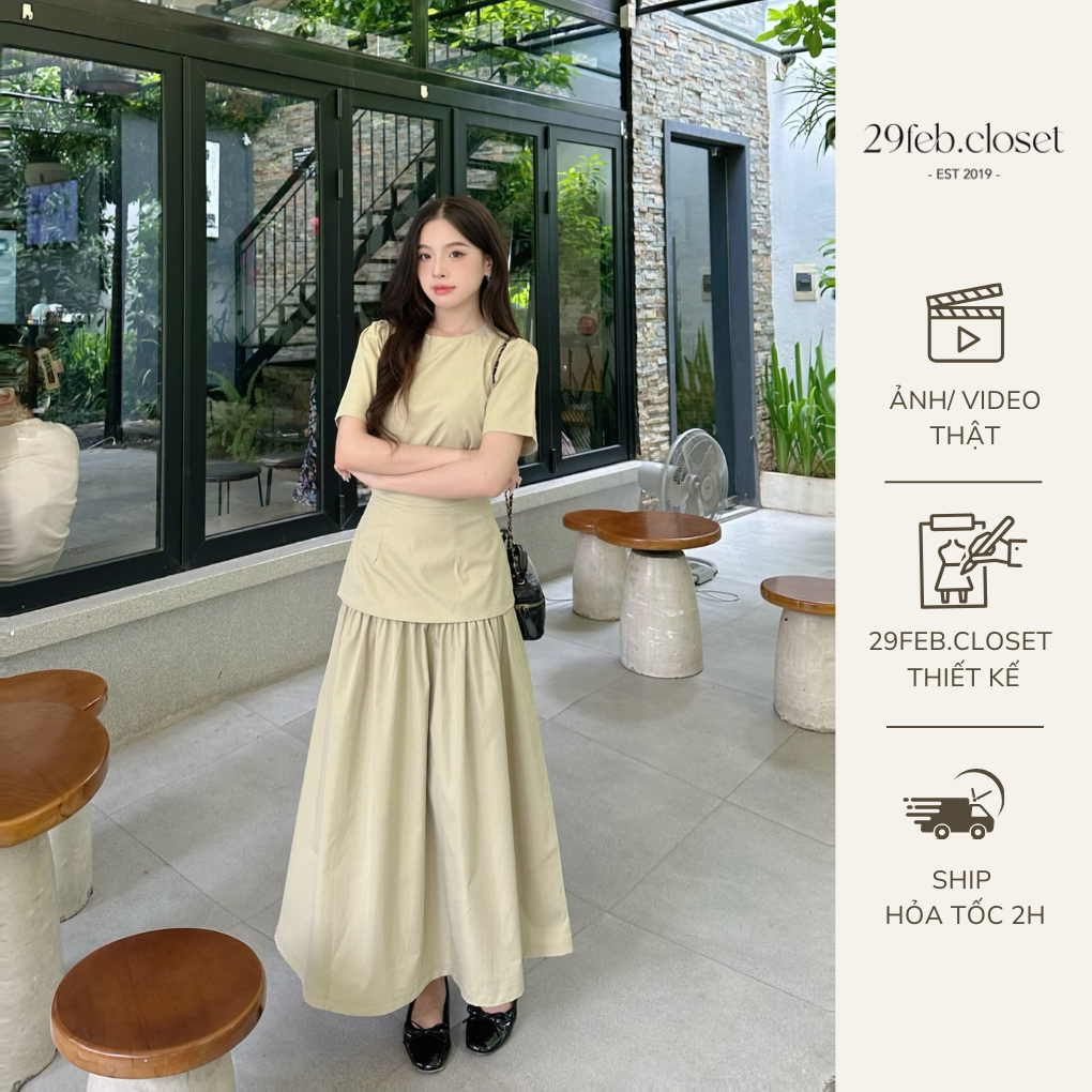 Set Váy Áo Dáng Dài Nữ Cổ Tròn Kèm Chân Váy Xòe Dài Cách Điệu Nhẹ Nhàng Nữ Tính, Set Váy Tiểu Thư - 29feb.closet - S240 | BigBuy360 - bigbuy360.vn