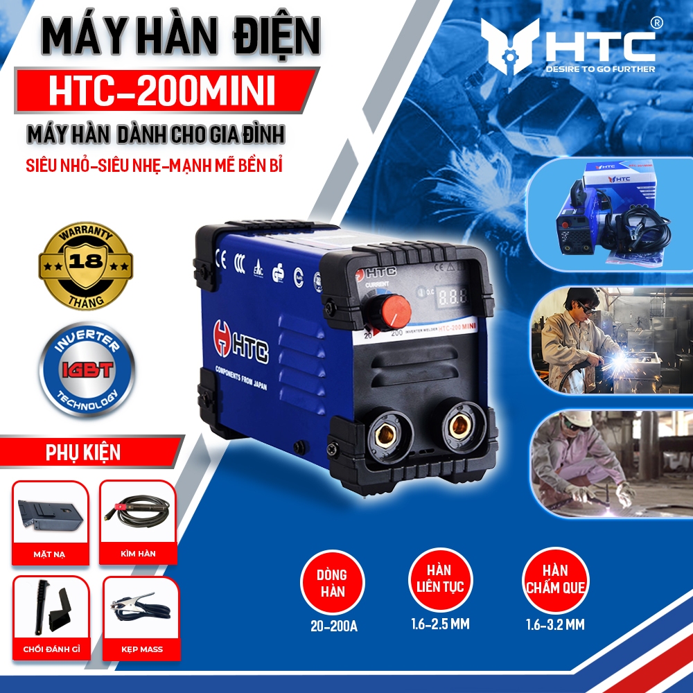 Máy hàn điện tử 200A mini máy hàn nhỏ cho gia đình INVERTER IGBT HTC200 Mini
