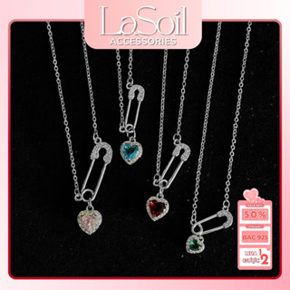 LASOIL - Dây chuyền nữ bạc 925 Safety Pin Trái tim nhiều màu, Vòng cổ Heart đính đá, trang sức nữ
