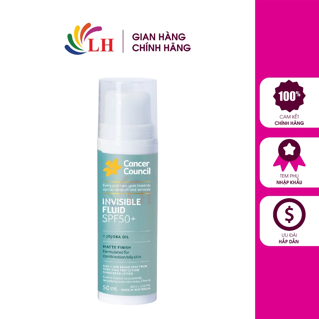 Sữa chống nắng Cancer Council Invisible Fluid SPF50+ (50ml)