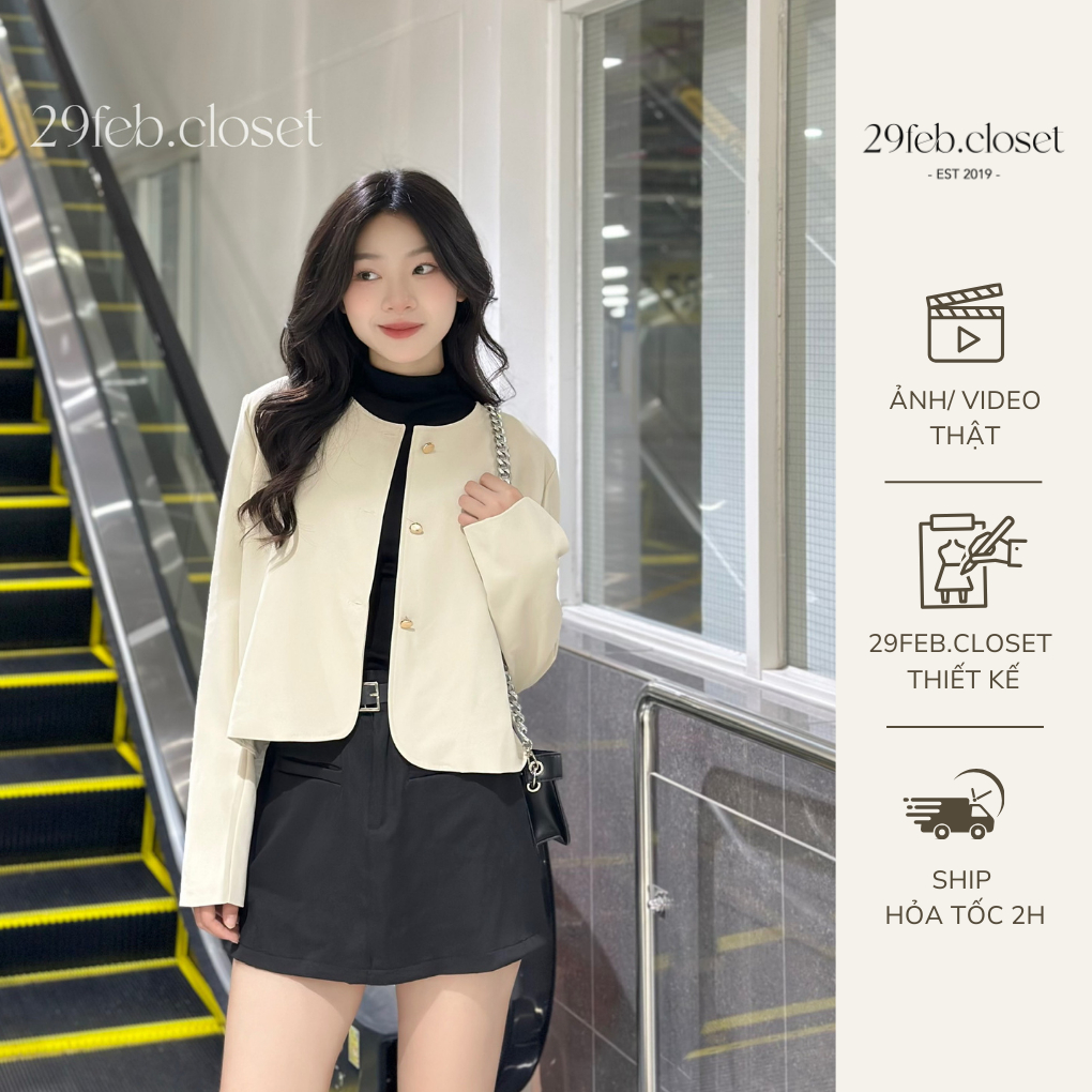 Áo Khoác Vest Blazer Nữ Trơn Khuy Đồng Cổ Tròn Một Túi Trước Nữ Tính Thời Trang Hàn Quốc - 29feb.closet - A350 | BigBuy360 - bigbuy360.vn