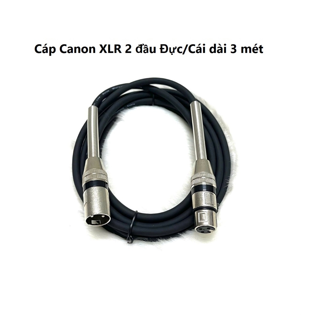 Cáp Canon XLR 2 Đầu Đực Cái dùng cho thiết bị Mixer, Vang cơ, Micro thu âm 48V dây dài 3m