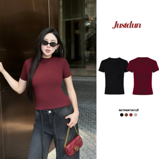 Áo thun CỔ CAO TAY LỠ cotton mịn co giãn Justdun T22