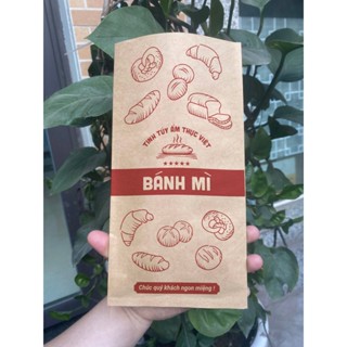 Túi đựng bánh mì pate kraft nâu - In sẵn - Chuyên dùng cho máy nướng kẹp