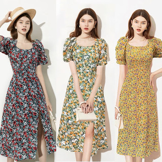 Đầm maxi hoa voan cổ vuông tay bồng chun lưng cực tôn dáng A1913