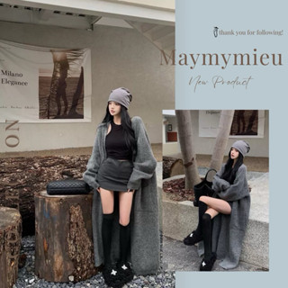   maymymieu -order  Áo khoác cardigan len màu xám trẻ trung 