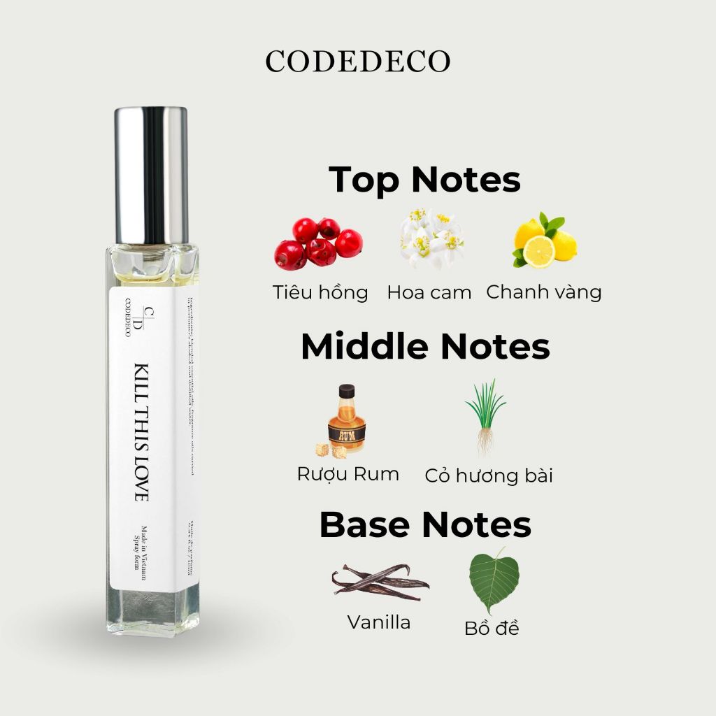 Tinh dầu thơm unisex CODEDECO Kill This Love 10ml dạng xịt - Ngọt ngào, Bí Ẩn, Quyến rũ | BigBuy360 - bigbuy360.vn
