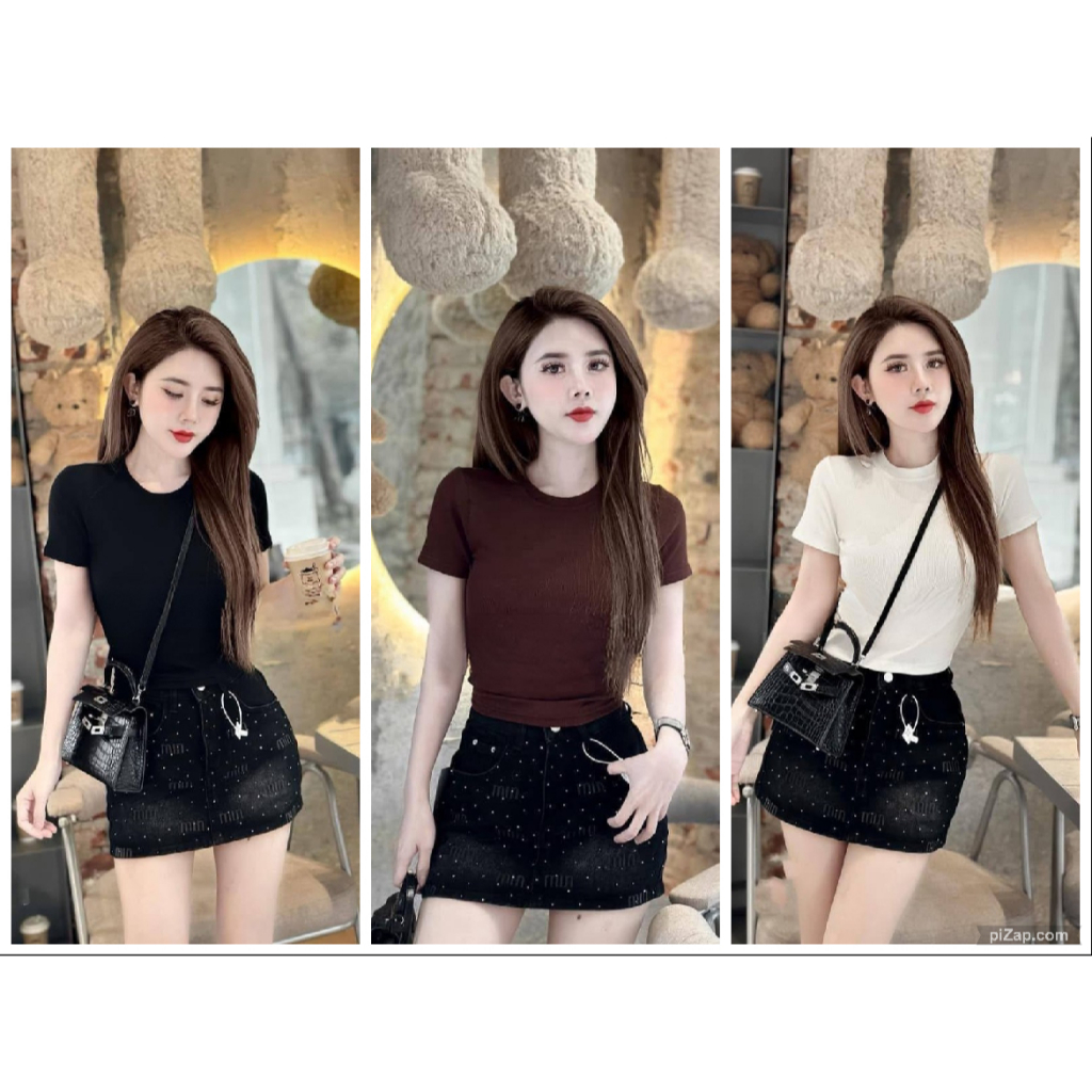 Áo Thun Slimfit nữ FMSTYLE Tay Ngắn, Freesize, Form Ôm Body Thiết Kế Trơn Basic 26011763