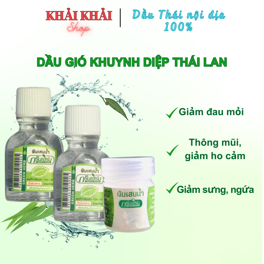 Dầu gió Thái Lan Green Herb, dầu gió khuynh diệp, Hũ hít mũi nội địa Thái Lan Khải Khải Shop