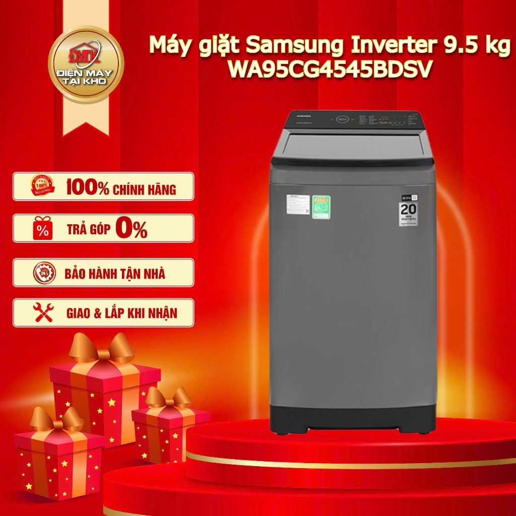 Máy giặt Samsung Inverter 9.5 kg WA95CG4545BDSV – Cửa trên 10 chương trình – EcoBubble Super Speed –
