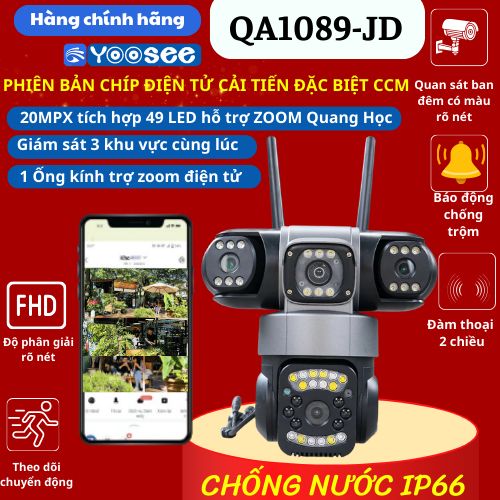 CAMERA YOOSEE Wifi Ngoài Trời 4 MẮT 3 MÀN HÌNH RIÊNG BIỆT 20MPX NGOÀI TRỜI CHỐNG NƯỚC XOAY - CÓ ĐÈN BÁO ĐỘNG