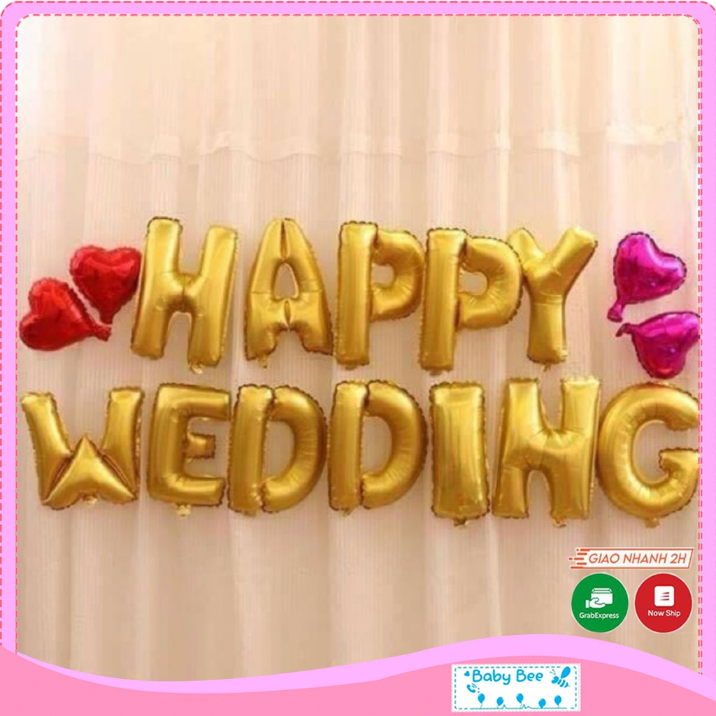 Set chữ HAPPY WEDDING- Kèm trái tim