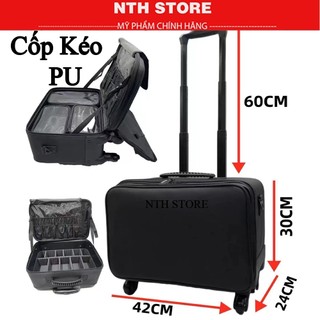  Cốp Kéo Vải Da 2 Tầng PU Kháng Nước Kéo Kèm 3 Túi PVC sz 42cm Cốp Đựng Đồ Makeup 