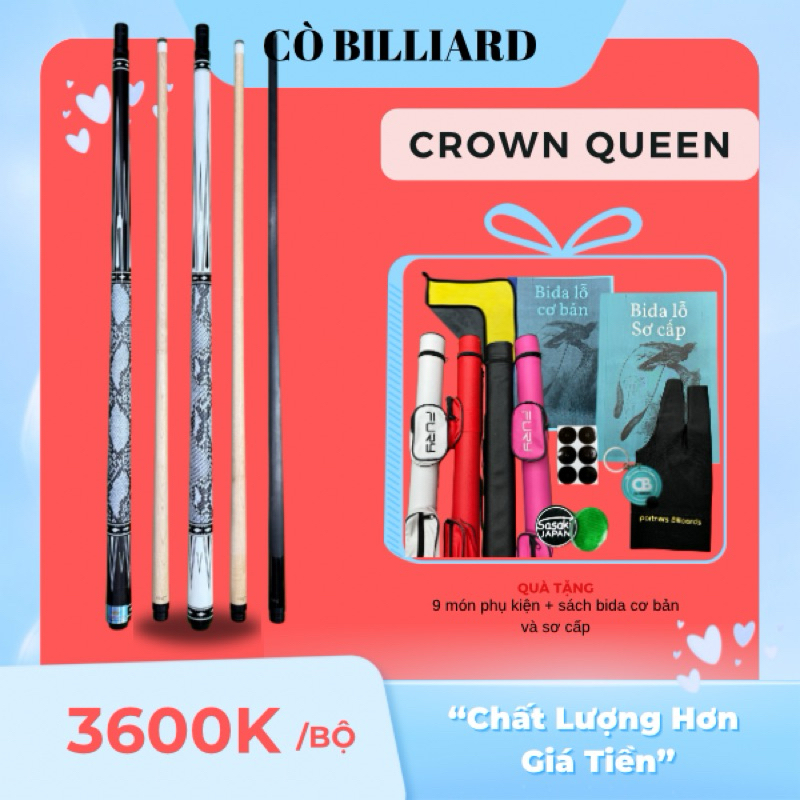 cơ bida lỗ CROWN CUES QUEEN ( độc quyền tại cò billiard)