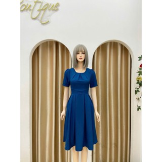  Đầm công sở Nhật Vy dáng xòe cổ nhún cách điệu chất lụa phù hợp đi chơi - D3268 