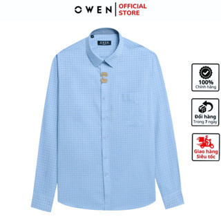 Áo sơ mi dài tay nam OWEN AR250055DT somi công sở vải sợi tre cao cấp màu màu xanh nhạt dáng suông tà lượn có túi