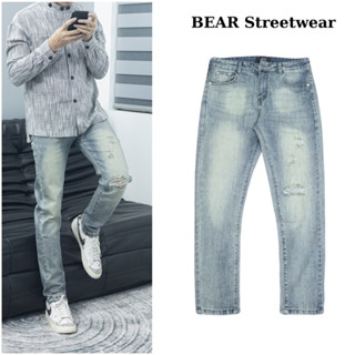 Quần jean nam streetwear sk020 màu xanh bạc dễ phối đồ,quần bò nam vải denim cao cấp co giãn thoải mái