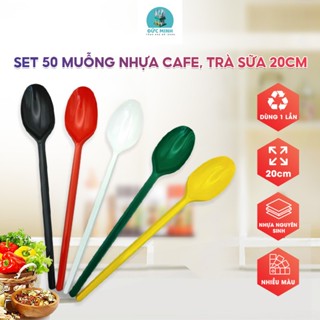  Set 50 muỗng nhựa cafe trà sữa 20cm loại tốt dùng 1 lần  muỗng dài - LB   50  
