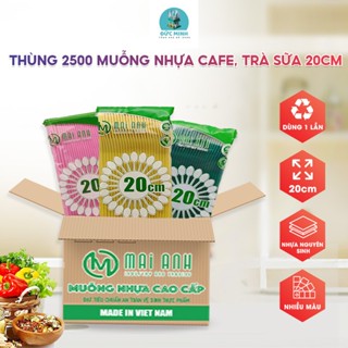 Thùng 2500 muỗng nhựa cafe, trà sữa 20cm loại tốt dùng 1 lần (muỗng dài - LT)