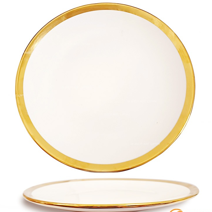 Đĩa tròn viền vàng 22cm đĩa sứ bày mâm cúng thôi nôi giữa mâm cơm