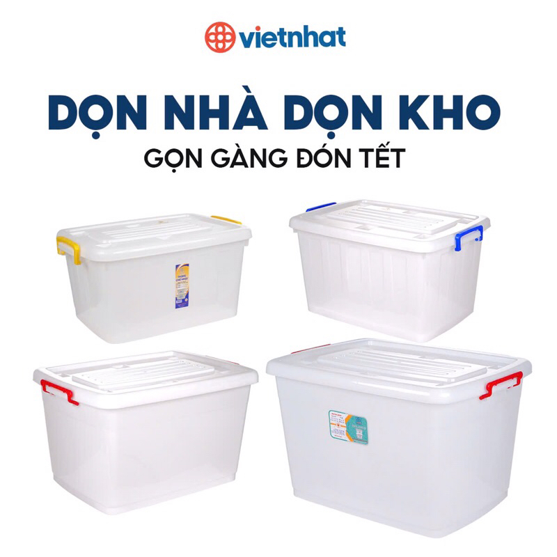 Thùng Nhựa Vuông Đựng Đồ Đa Năng Có Bánh Xe