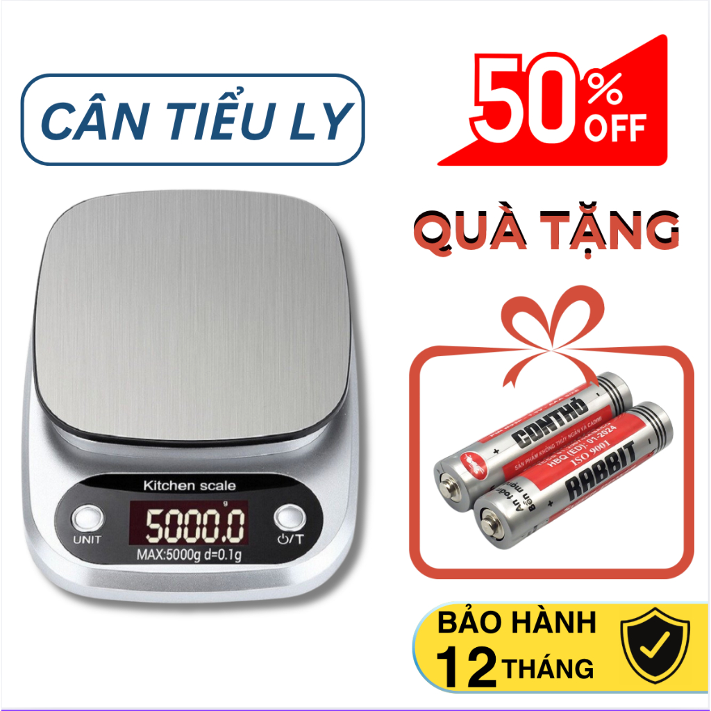 [BH 1 NĂM]Cân Điện Tử Nhà Bếp 10kg - Cân Tiểu Ly Điện Tử Siêu Chính Xác - Tích Hợp Trừ Bì [Tặng 2 Pin AAA]