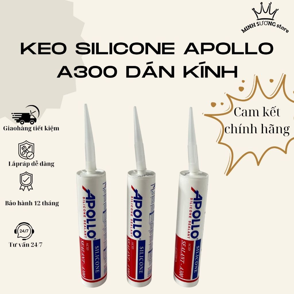 Keo silicon A300 Apolo trắng trong, trắng sữa, đen 300ml HÀNG CHÍNH HÃNG