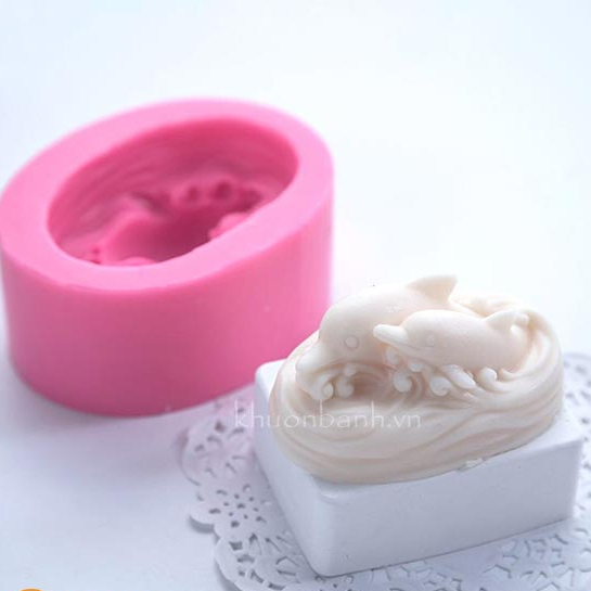 Khuôn silicon 2 cá heo lướt sóng làm thạch làm nến sáp