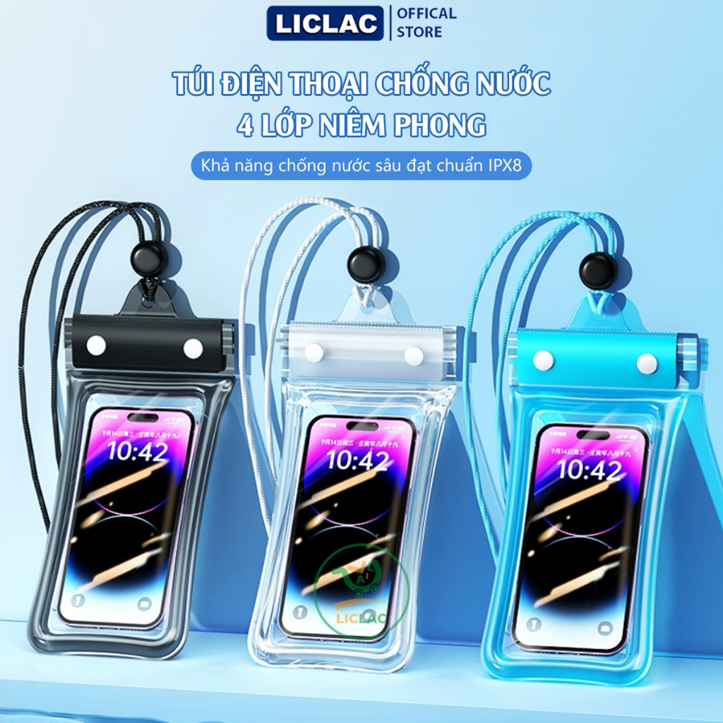 Túi Đựng Điện Thoại 4 Lớp Khóa Kín Chống Nước Tuyệt Đối cảm ứng nhạy quay chụp hình dưới nước TĐT-4L