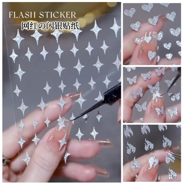sticker nail bạc lấp lánh trang trí móng mã mới