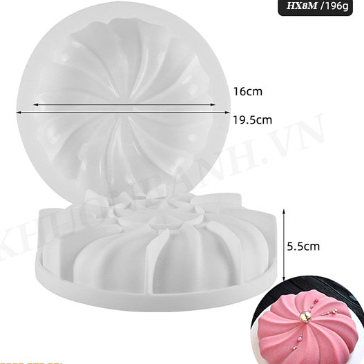 Khuôn silicon hoa xoắn 8 múi đế liền 20cm làm bánh