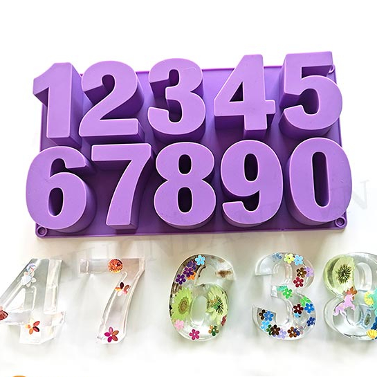 Khuôn silicon vỉ 10 số to làm thạch rau câu socola pudding nến số pha lê Epoxy