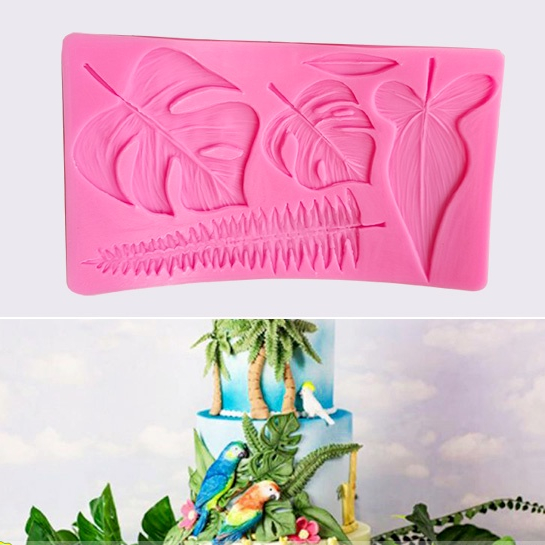 Khuôn silicon vỉ 4 lá cây nhiệt đới bản to lá dương sỉ làm bánh