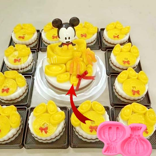 Vỉ 2 túi tiền túi may mắn khuôn silicon 4d làm rau câu nến đất nặn bánh nướng