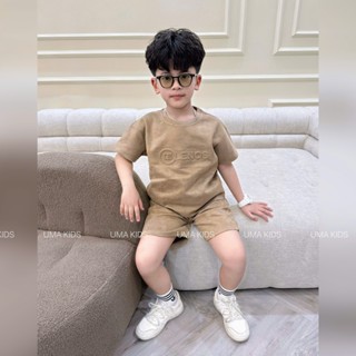 Bộ quần áo bé trai UMA KIDS dập chữ nổi Lenos chất da lộn cao cấp phong cách cá tính unisex UMK06