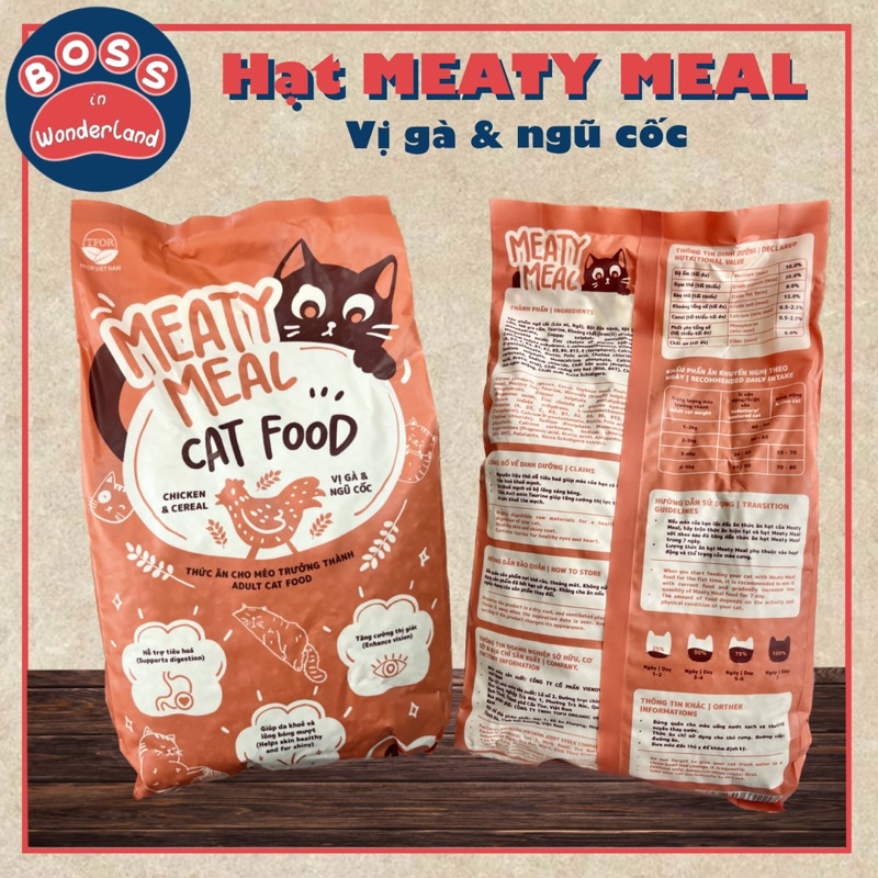 Hạt MEATY MEAL cho mèo vị gà và ngũ cốc gói 1kg